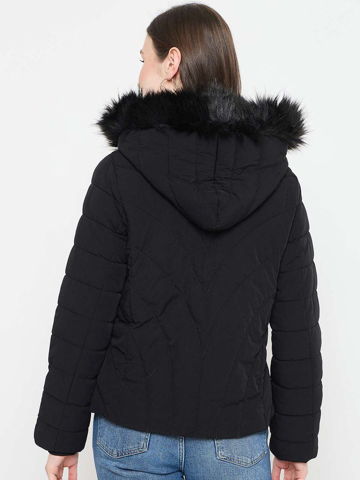 Madame Black Quilted Hooded Jacket