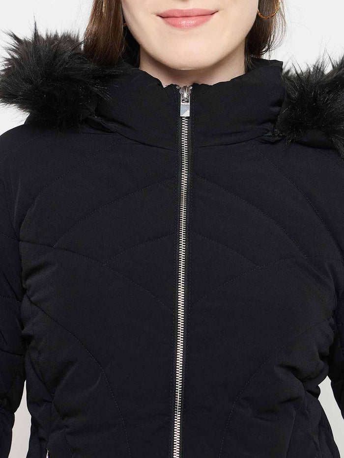 Madame Black Quilted Hooded Jacket