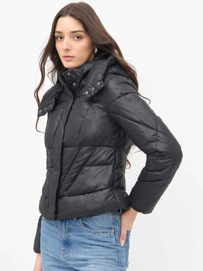 Madame Black Quilted PU Leather Jacket