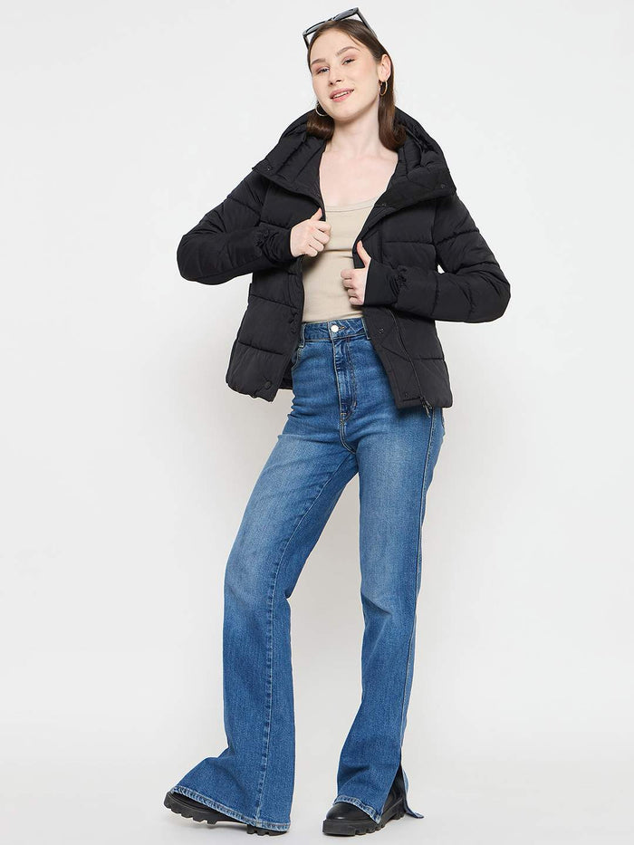 Madame Black Quilted Puffer Jacket with Hood