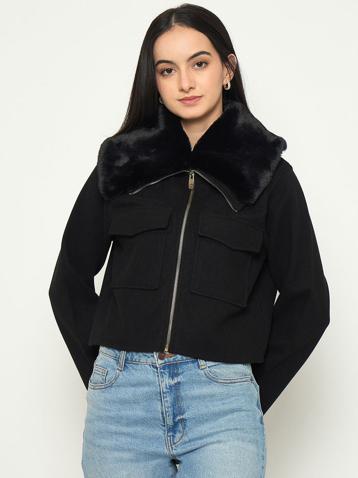 Madame Black Shacket with Zipper