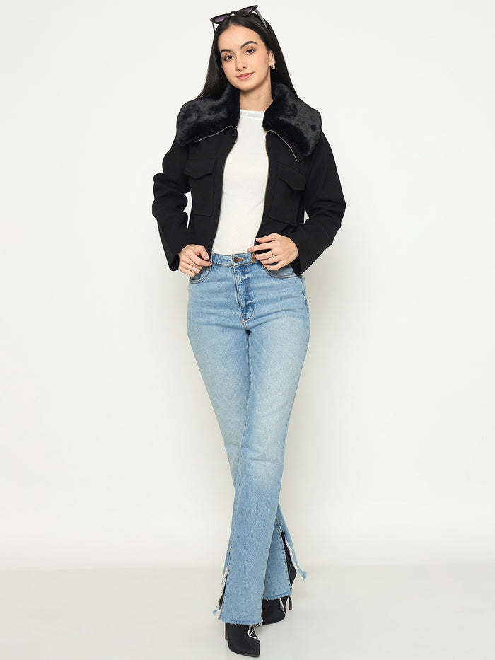 Madame Black Shacket with Zipper