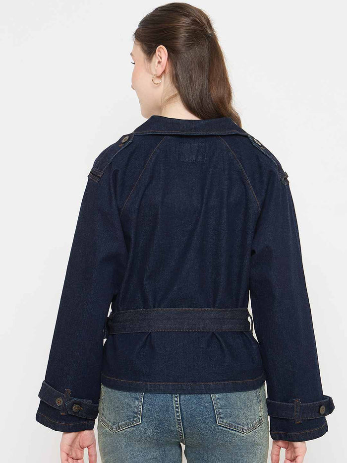 Madame Blue Denim Jacket with Faux Fur Collar and Sleeve Trim