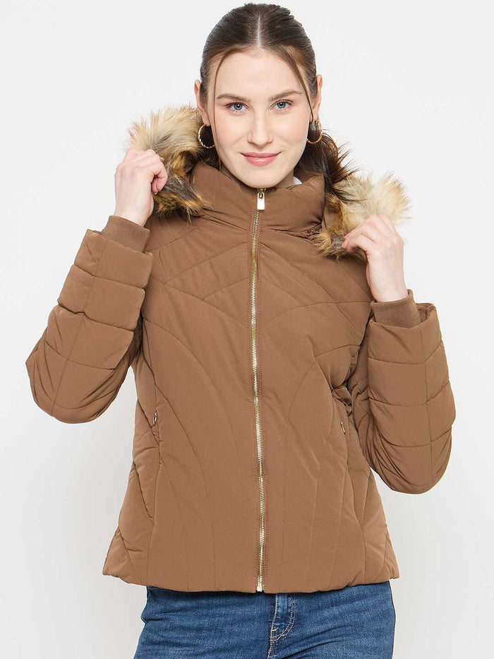 Madame Brown Quilted Hooded Jacket