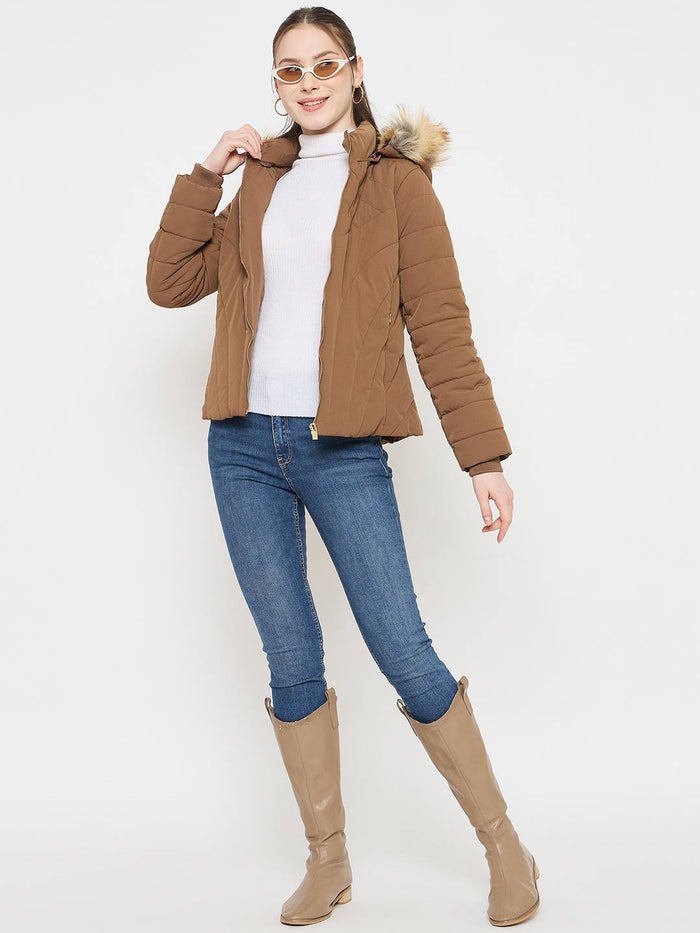Madame Brown Quilted Hooded Jacket