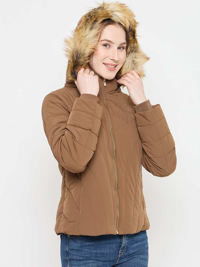 Madame Brown Quilted Hooded Jacket