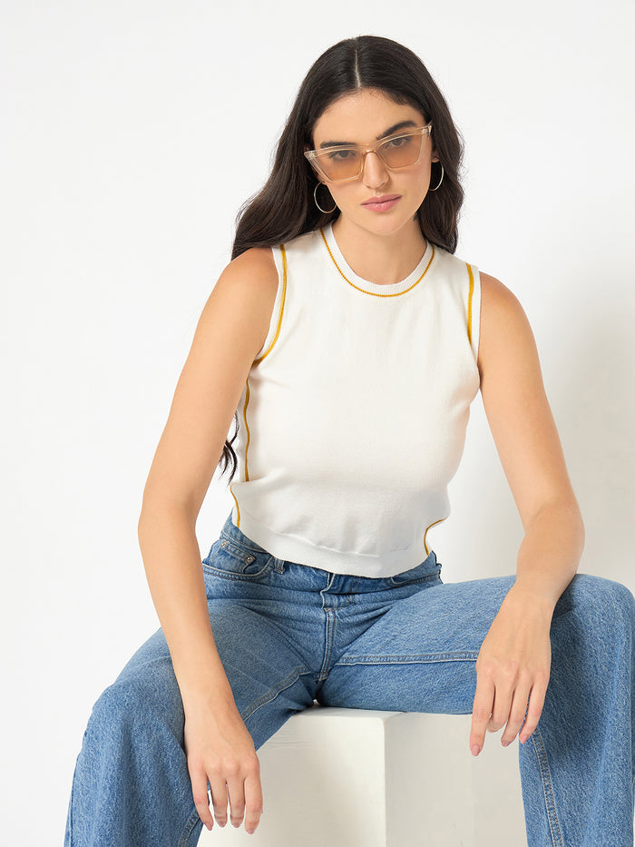 Madame Contrast Trim Yellow Knitted Top