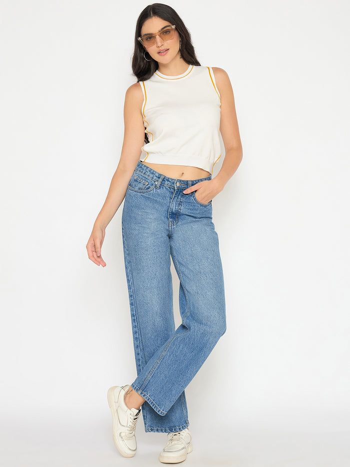 Madame Contrast Trim Yellow Knitted Top