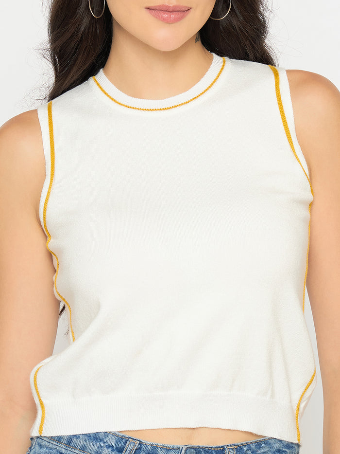 Madame Contrast Trim Yellow Knitted Top