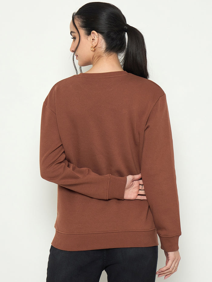 Madame Crew Neck Printed Brown Sweatshirt