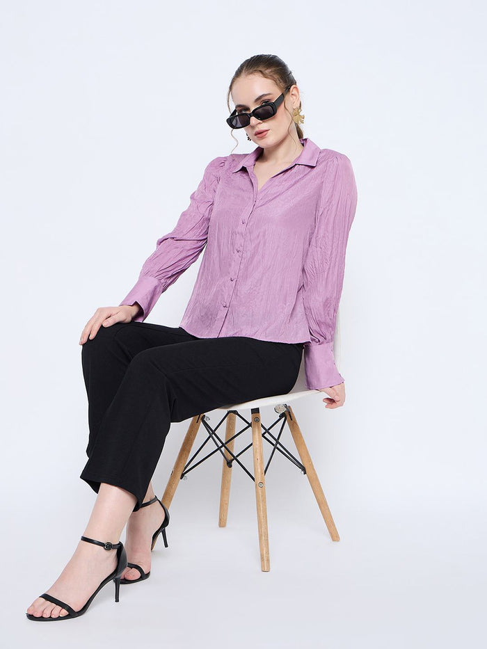 Madame Crushed Tissue Flounce Sleeve Muave Shirt