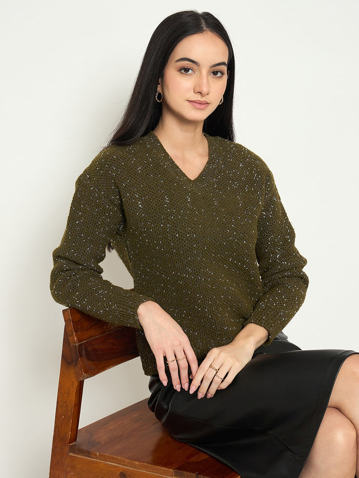 Madame Embellished Green Round Neck Sweater