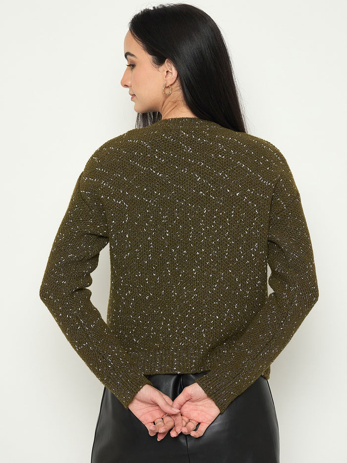 Madame Embellished Green Round Neck Sweater