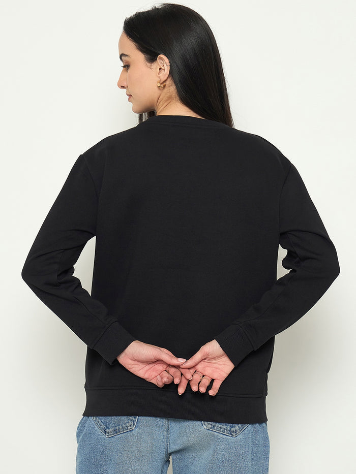 Madame Embroidered Round Neck Solid Sweatshirt