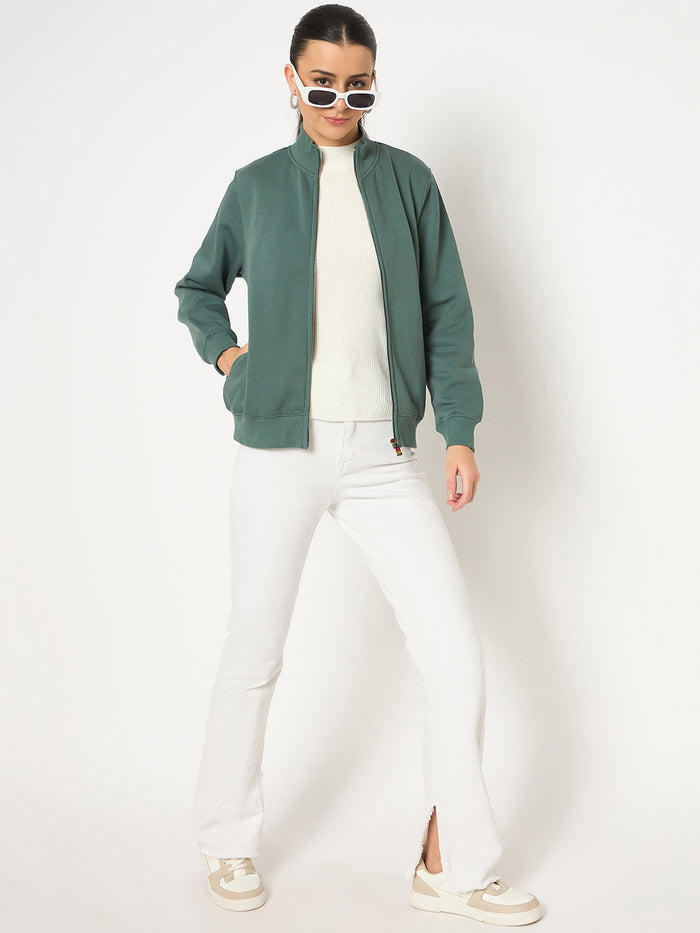 Madame Fleece T Neck Front Zip Blue Sweatshirt