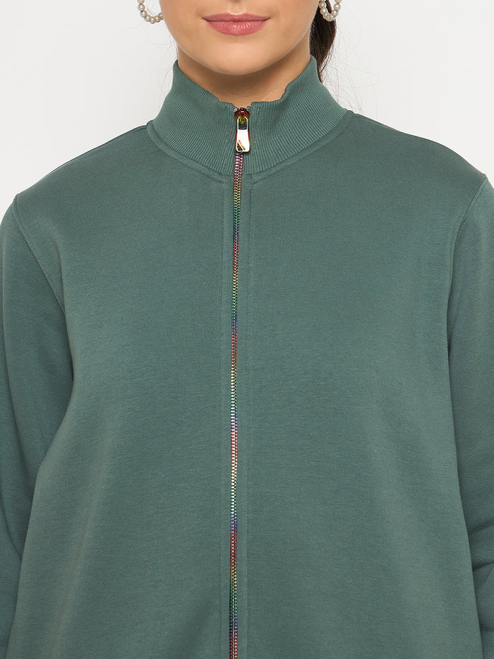 Madame Fleece T Neck Front Zip Blue Sweatshirt