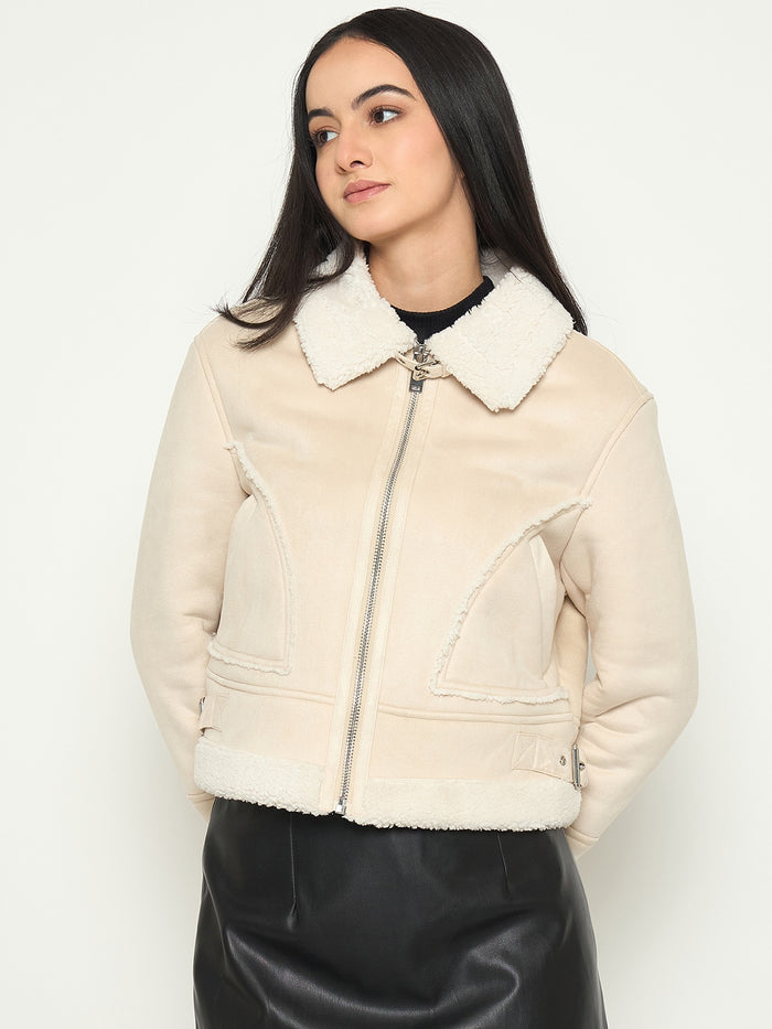 Madame Fleece Trim Off White Jacket