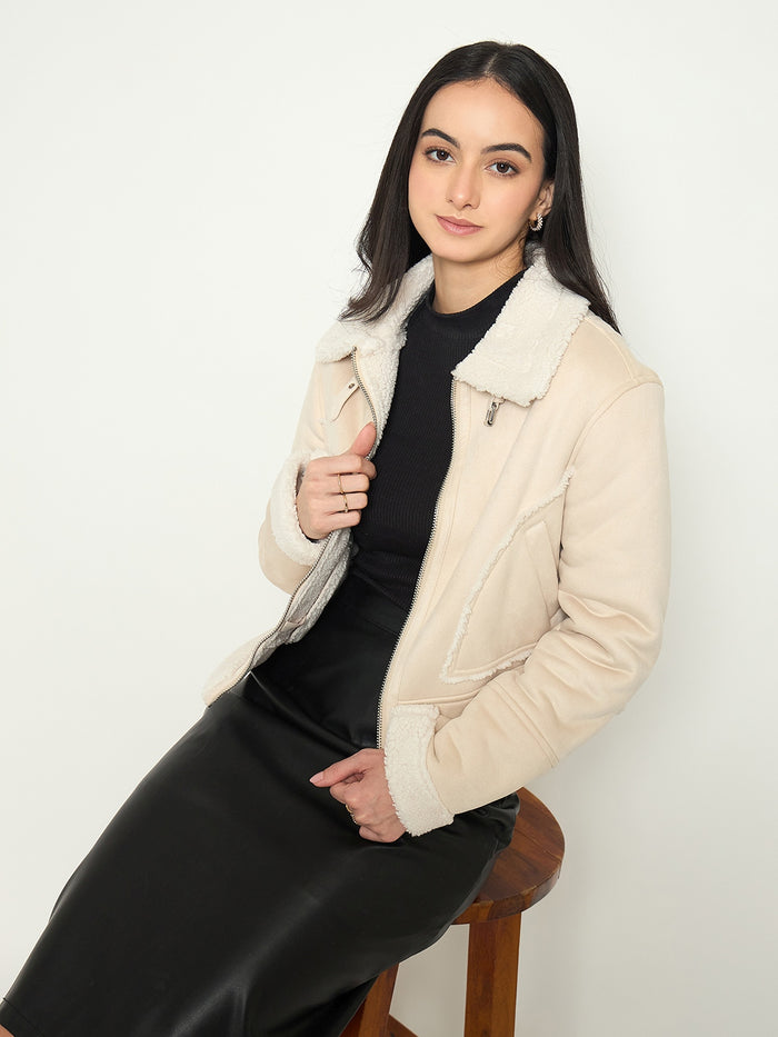 Madame Fleece Trim Off White Jacket