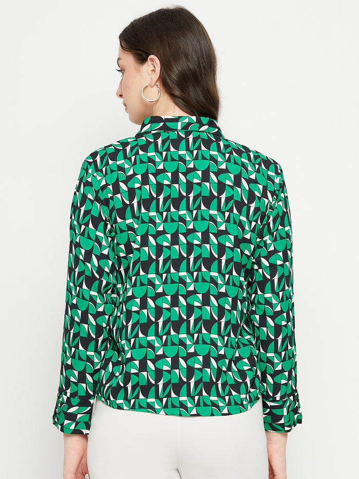 Madame Geometric Print Full Sleeves Green Shirt