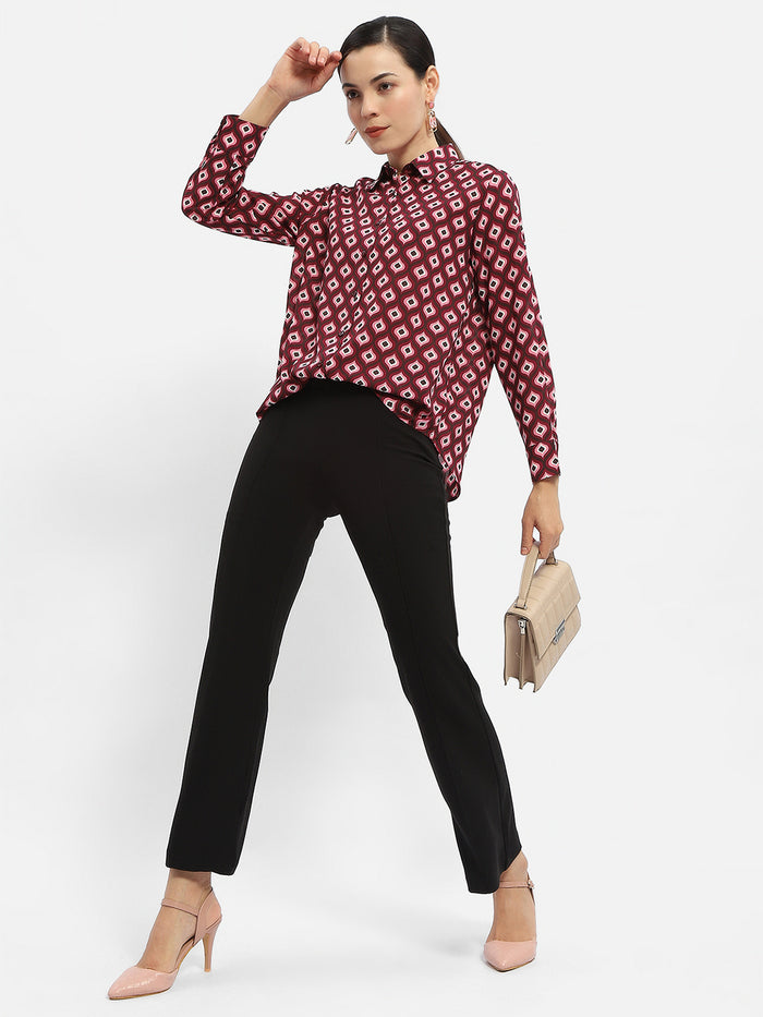 Madame Geometric Print Maroon Regular Shirt