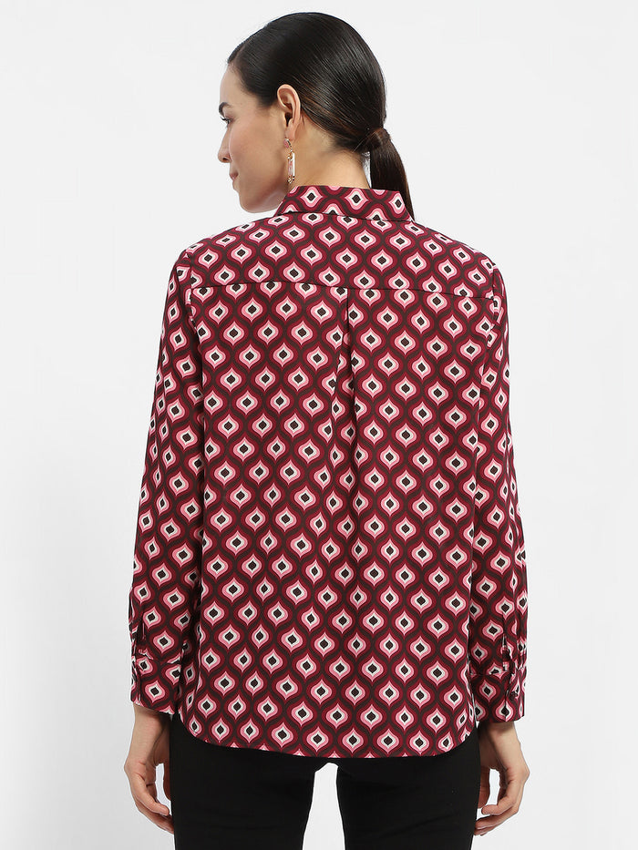 Madame Geometric Print Maroon Regular Shirt