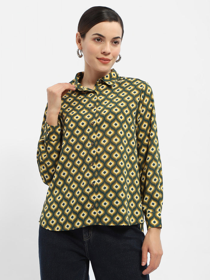 Madame Geometric Print Mustard Yellow Regular Shirt