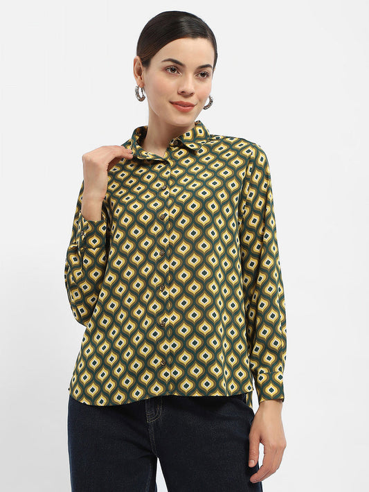 Madame Geometric Print Mustard Yellow Regular Shirt