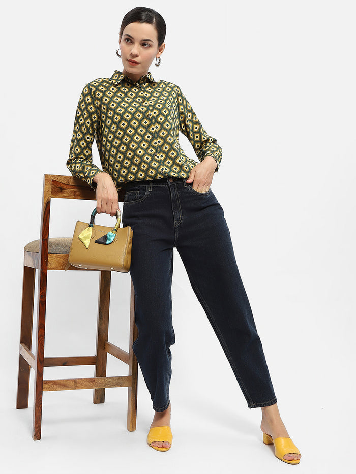 Madame Geometric Print Mustard Yellow Regular Shirt