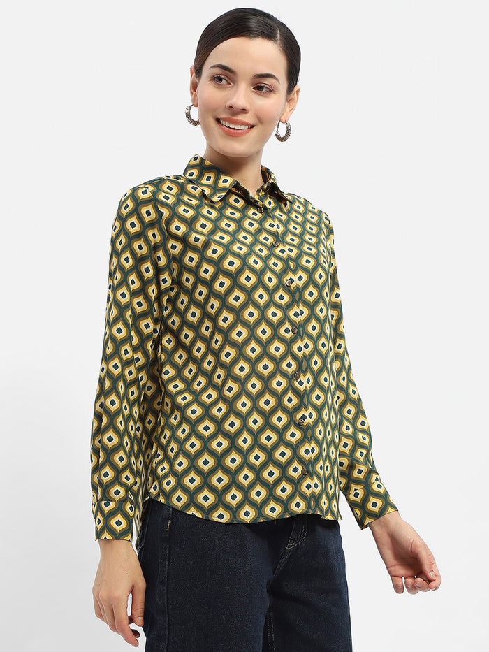 Madame Geometric Print Mustard Yellow Regular Shirt