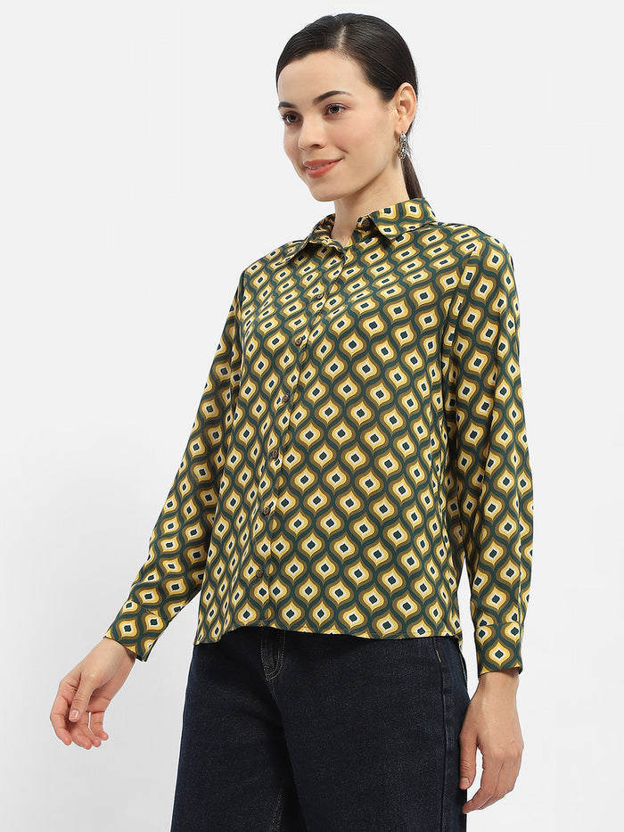 Madame Geometric Print Mustard Yellow Regular Shirt