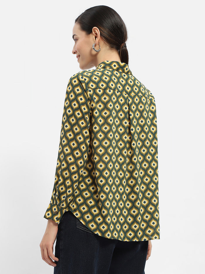 Madame Geometric Print Mustard Yellow Regular Shirt