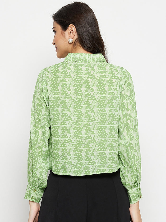 Madame Geometric Print Tie Front Green Shirt