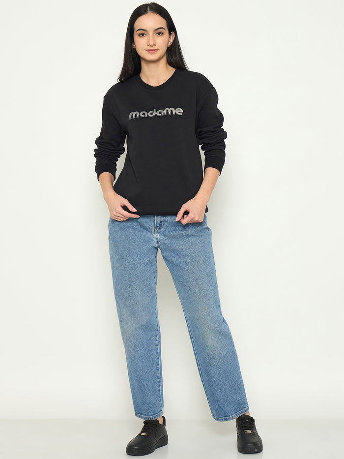 Madame Mock Neck Printed Black Sweatshirt