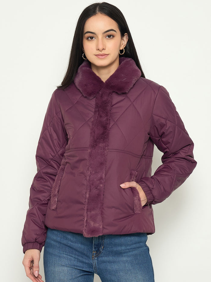 Madame Plum Quilted Faux Fur Collar Jacket