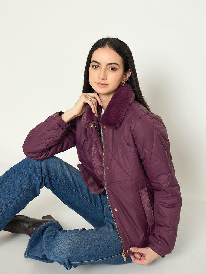 Madame Plum Quilted Faux Fur Collar Jacket