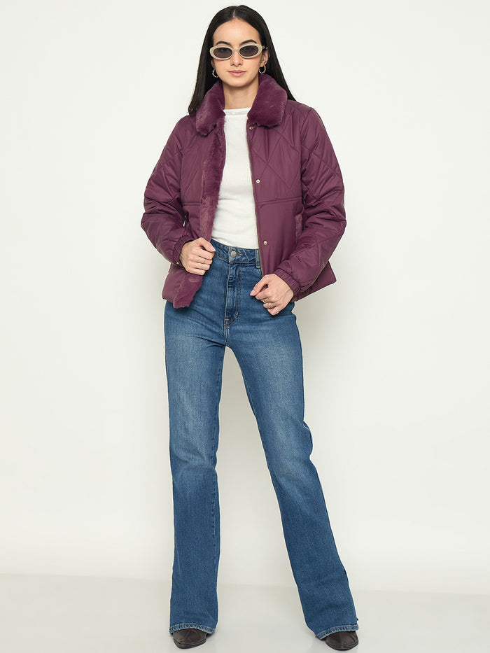 Madame Plum Quilted Faux Fur Collar Jacket