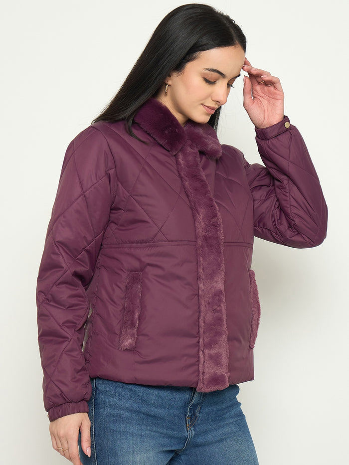 Madame Plum Quilted Faux Fur Collar Jacket