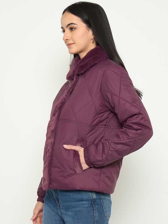 Madame Plum Quilted Faux Fur Collar Jacket