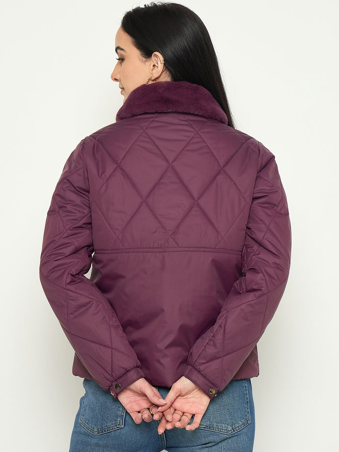Madame Plum Quilted Faux Fur Collar Jacket