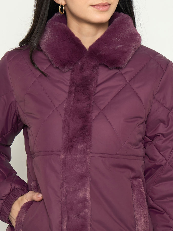 Madame Plum Quilted Faux Fur Collar Jacket