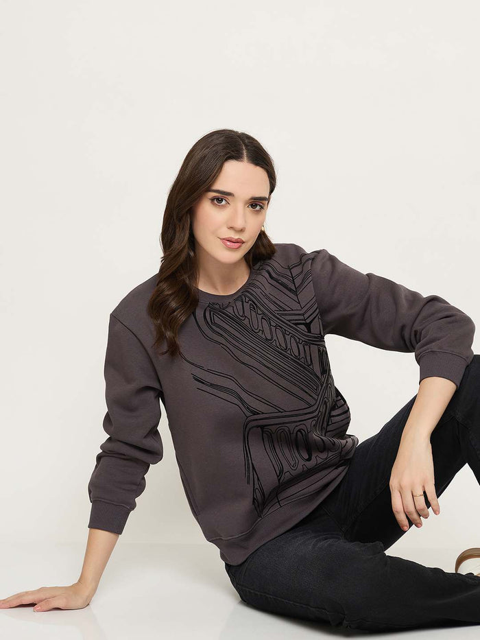 Madame Printed Grey Sweatshirt