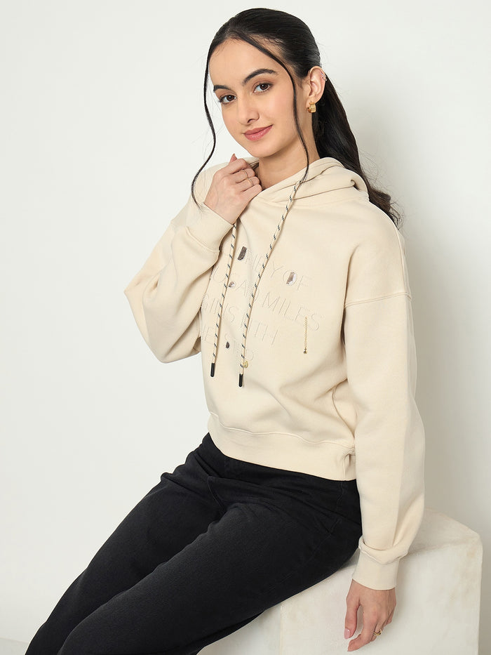 Madame Printed Sweatshirt with Drawstring Hood Neckline