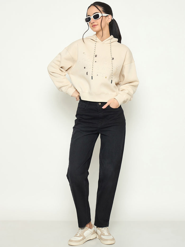 Madame Printed Sweatshirt with Drawstring Hood Neckline