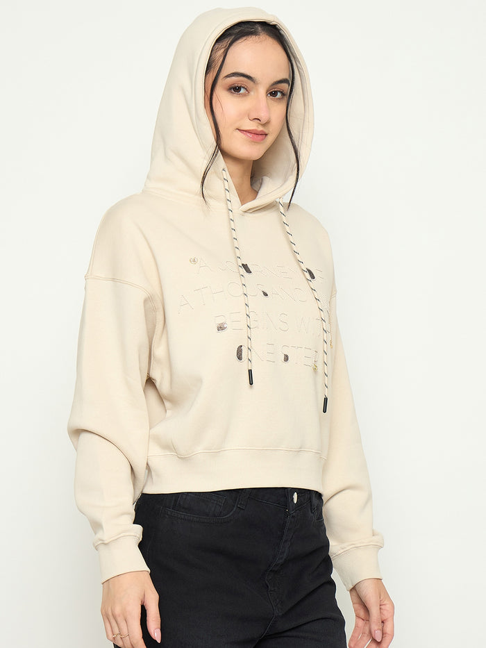 Madame Printed Sweatshirt with Drawstring Hood Neckline