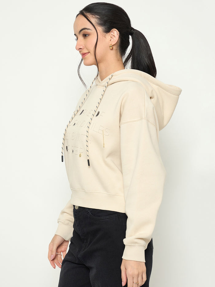 Madame Printed Sweatshirt with Drawstring Hood Neckline