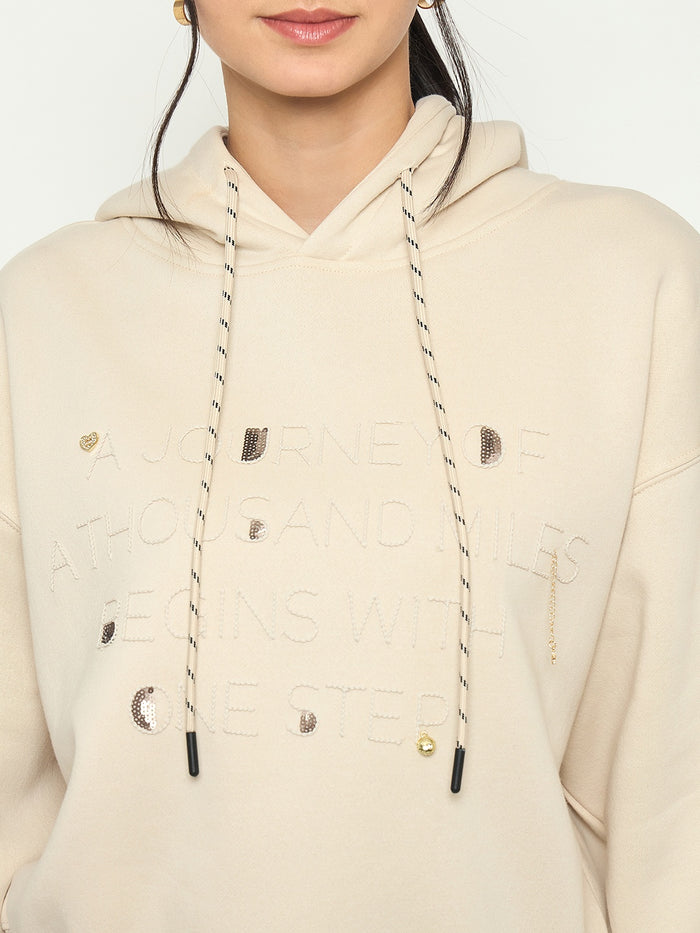 Madame Printed Sweatshirt with Drawstring Hood Neckline