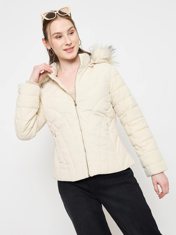 Madame Quilted Beige Jacket with Hood
