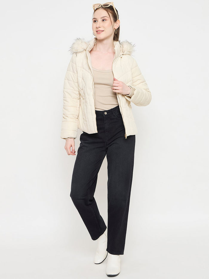 Madame Quilted Beige Jacket with Hood