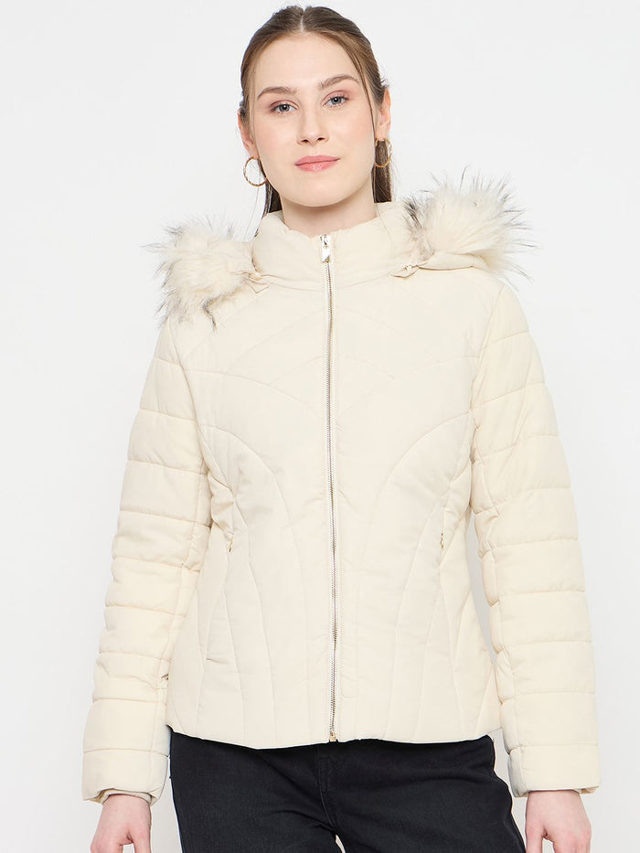 Madame Quilted Beige Jacket with Hood