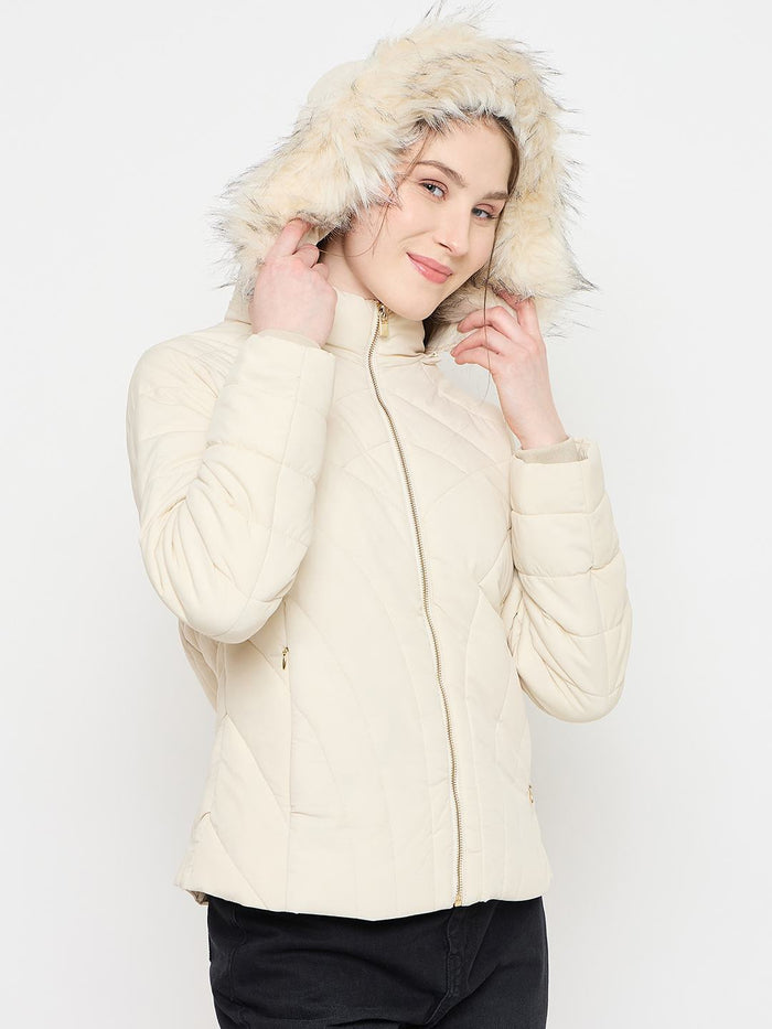 Madame Quilted Beige Jacket with Hood